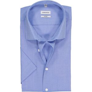 Seidensticker - Blauw Effen Overhemd - 100% Katoen - Korte Mouwen - Kent Kraag