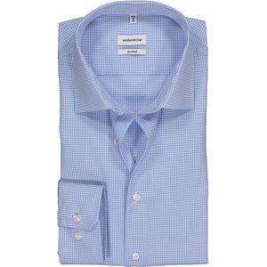 Seidensticker - Blauw Geruit Overhemd - 100% Katoen - Kent Kraag - Lange Mouwen