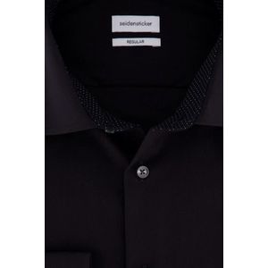 Seidensticker - Shaped Fit Overhemd - Zwart - Strijkvrij - 100% Katoen