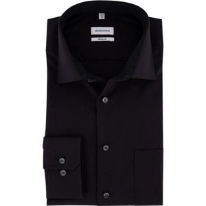 Seidensticker - Herenoverhemd - Zwart - 100% Katoen - Strijkvrij - Getailleerd