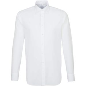 Seidensticker - Wit Effen Overhemd - 100% Katoen - Button Down Kraag - Lange Mouwen