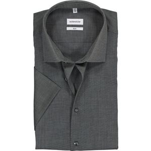 Seidensticker - Grijs Effen - Overhemd - 100% Katoen - Korte Mouwen
