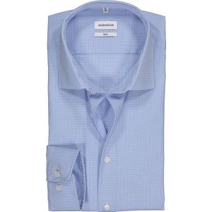 Seidensticker - Blauw Geruit Overhemd - Kent Kraag - Lange Mouwen - Slim Fit