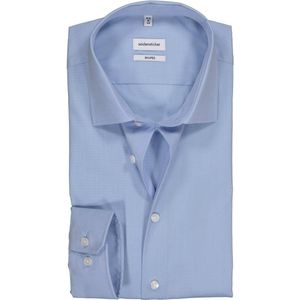 Seidensticker - Blauw Effen - Overhemd - 100% Katoen - Kent Kraag