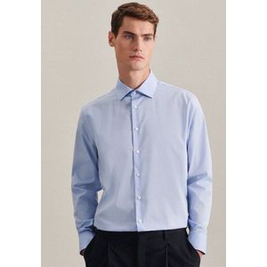 Seidensticker - Blauw Effen Overhemd - 100% Katoen - Kent Kraag - Lange Mouwen