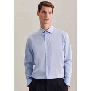 Seidensticker - Blauw Effen Overhemd - 100% Katoen - Kent Kraag