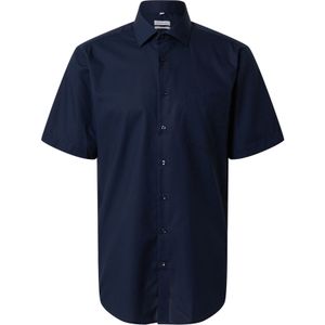 Seidensticker - Blauw Effen - Overhemd - 100% Katoen - Korte Mouwen