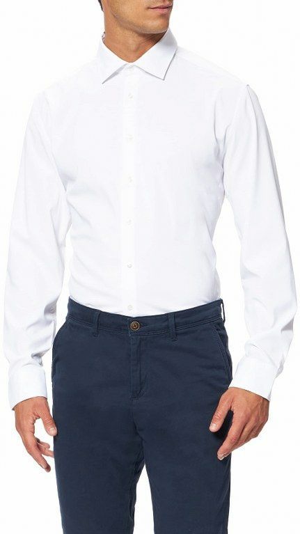 Seidensticker - Herenoverhemd - Wit - Koperstof - Slim Fit