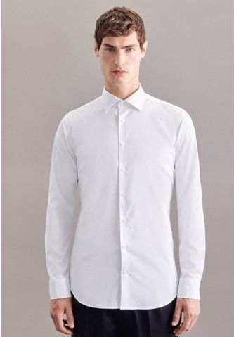Seidensticker - Herenoverhemd - Wit - Geweven Keperstof