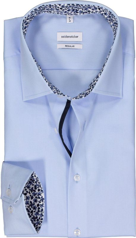Seidensticker - Blauw Effen - Overhemd - 100% Katoen - Kent Kraag