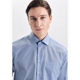 Seidensticker - Blauw Gestreept Overhemd - 100% Katoen - Kent Kraag - Lange Mouwen