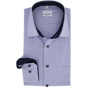 Seidensticker - Heren Overhemd - Blauw - Lange Mouwen - Rechte Pasvorm