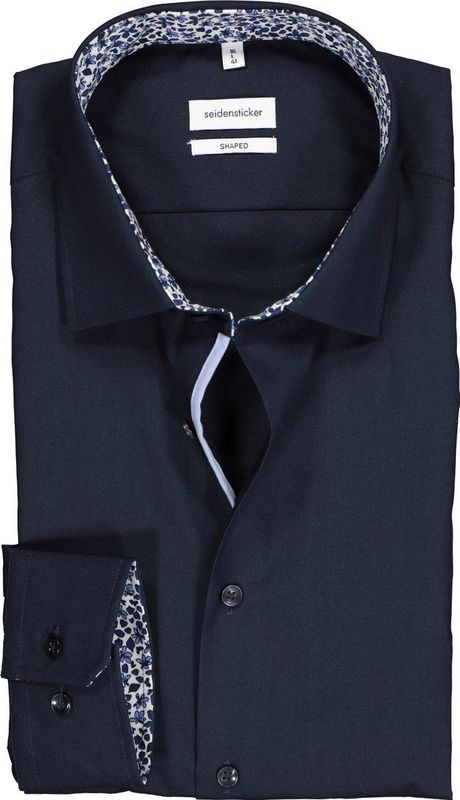 Seidensticker shaped fit overhemd, donkerblauw (contrast)