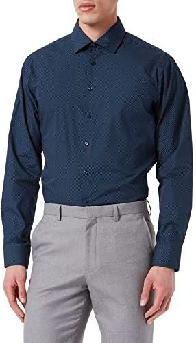 Seidensticker shaped fit overhemd, blauw met wit gestipt