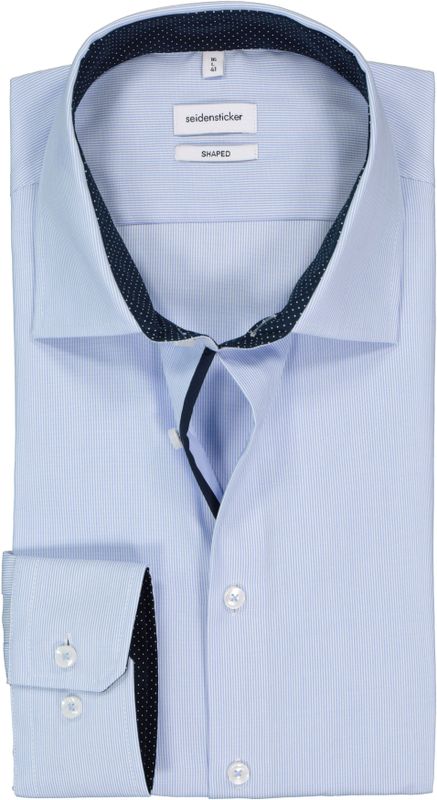 Seidensticker shaped fit overhemd, blauw met wit gestreept (contrast)
