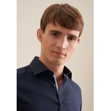 Seidensticker shaped fit overhemd, structuur, donkerblauw (contrast)