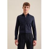 Seidensticker shaped fit overhemd, structuur, donkerblauw (contrast)
