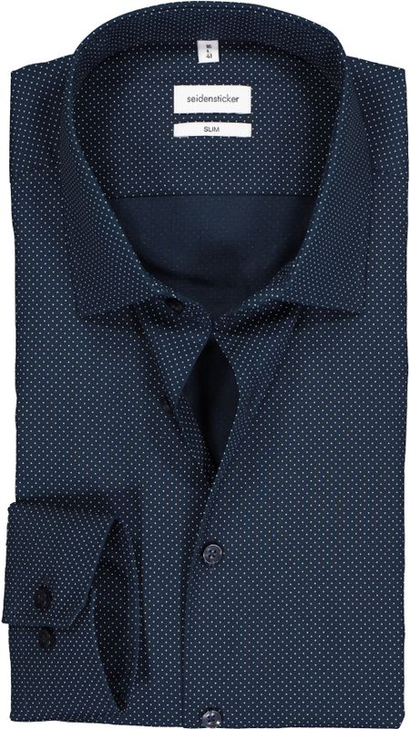 Seidensticker - Heren Overhemd - Donkerblauw - Slim Fit - Strijkvrij