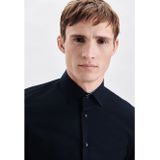 Seidensticker - Blauw Effen Overhemd - 100% Katoen - Kent Kraag - Lange Mouwen