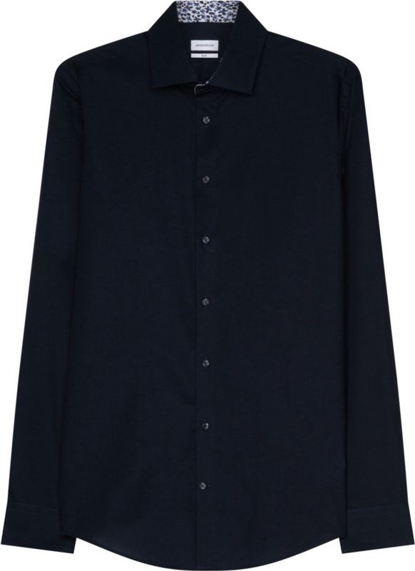 Seidensticker - Blauw Effen Overhemd - 100% Katoen - Kent Kraag - Lange Mouwen