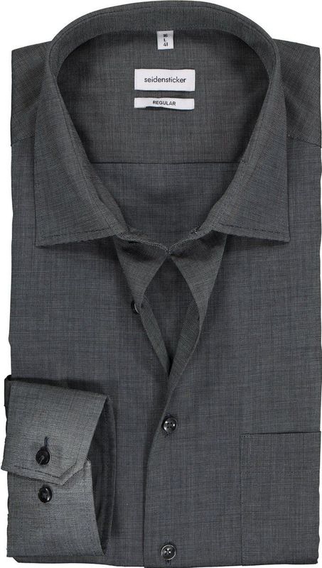 Seidensticker - Grijs Effen Overhemd - 100% Katoen - Kent Kraag - Lange Mouwen