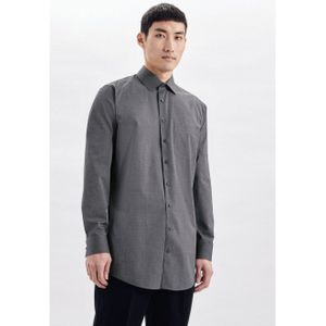 Seidensticker - Grijs Effen Overhemd - 100% Katoen - Kent Kraag - Lange Mouwen