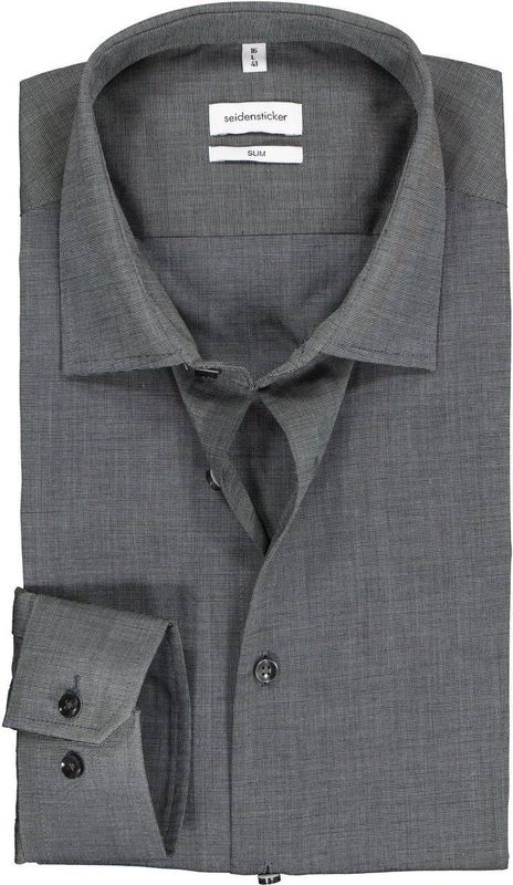 Seidensticker - Grijs Effen Overhemd - 100% Katoen - Kent Kraag - Lange Mouwen