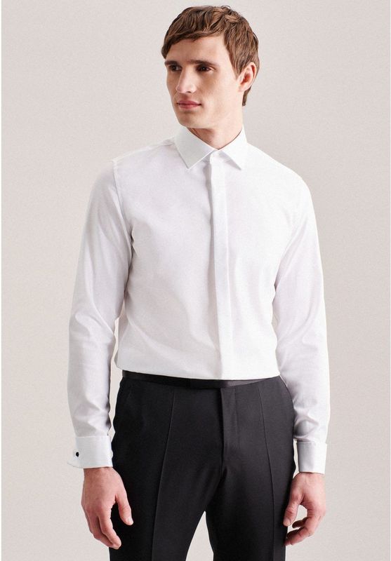 Seidensticker - Smokingoverhemd - Wit - Slim Fit - Lange Mouwen - Kentkraag