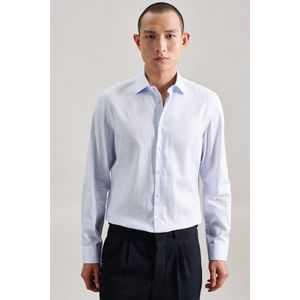 Seidensticker - Slim Overhemd - Wit Blauw Geprint - 96% Polyamide 4% Elastaan