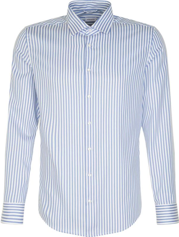 Seidensticker - Businessoverhemd - Middenblauw - Shaped 1/1 Kentkraag gestreept