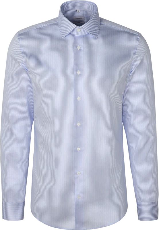 Seidensticker - Slim Fit - Herenoverhemd - Blauw - 100% Katoen, Kent Kraag, Lange Mouwen