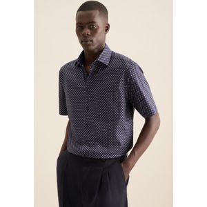 Seidensticker - Businessoverhemd - Donkerblauw - Regular Korte Mouwen Kentkraag Print