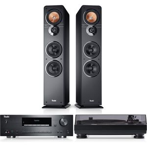 Teufel ULTIMA 40 KOMBO VINYL 250 | Krachtige stereo installatie met cd-mp3 receiver | Bluetooth, DAB+ | Platenspeler | Vloerstaande speaker | Zwart