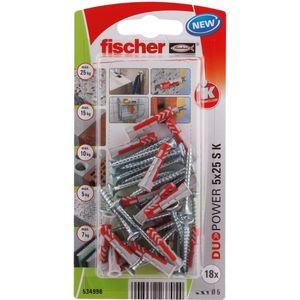 Wandpluggen en schroeven Fischer duopower Wandpluggen en schroeven 18 Stuks (5 x 25 mm)