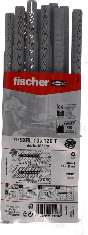 fischer ZB SXR L 10x120 T B NV Kozijnpluggen - 50mm (10st)