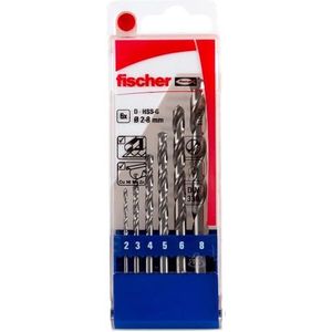 fischer metaalboor set HSS-G, 2-8 mm, hoogwaardige boren set met verschillende maten, gereedschap voor metaalbewerking, HSS-boren metaal voor boorwerkzaamheden in metaal en kunststof, 6 stuks