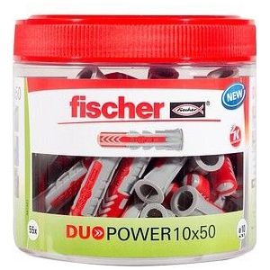 fischer DuoPower 10 x 50, handige ronde doos met 55 universele pluggen, krachtige 2-componentenpluggen, kunststof pluggen voor bevestiging in beton, baksteen, gipsplaat enz.
