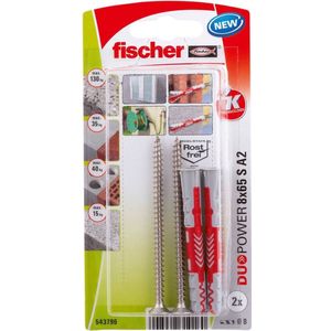 Fischer plug Duopower met rvs A2 schroef 8x65mm (Per 2 stuks)