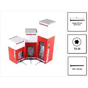 fischer PowerFast II CTP 4,5 x 80, spaanplaatschroef (100 stuks) met gedeeltelijke schroefdraad, verzonken kopschroef met binnenster, schroef voor houtbewerking, vermindert inschroefweerstand en inschroeftijd