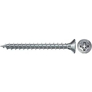 fischer PowerFast II CZF 5,0 x 40, spaanplaatschroef (200 stuks) met volledige schroefdraad, verzonken kopschroef met kruiskop, schroef voor houtbewerking, vermindert inschroefweerstand en