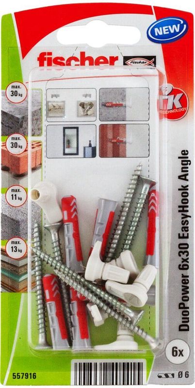 Fischer DuoPower 6x30 EasyHook Angle K (6) Plugassortiment 557916 1 Set(s)