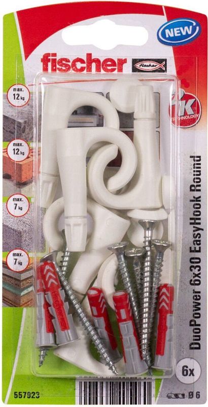 Fischer DuoPower 6x30 EasyHook Round K (6) Plugassortiment 557923 1 Set(s)