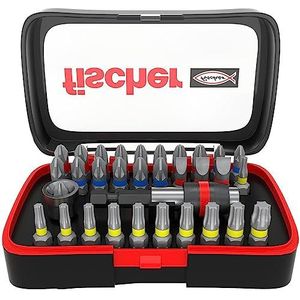 fischer Professionele bitset, premium bitset voor een snelle bitwissel, universeel gebruik met de meest gangbare bits en een bithouder, voor alle schroeftoepassingen, met kleurgeleidingssysteem,