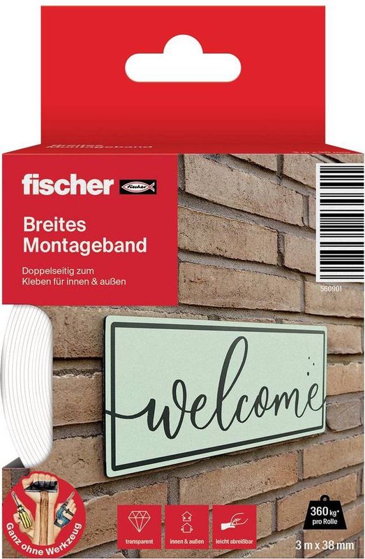 Fischer - GOW 560901 - Montagetape - Wit - 3 m x 38 mm - 1 stuk