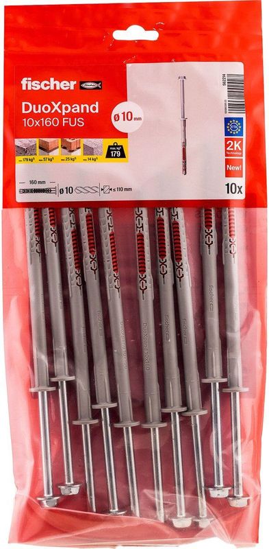 fischer - DuoXpand - Universele Pluggen - 10 x 160 mm - 10 Stuks - Voor Poreuze Bouwmaterialen
