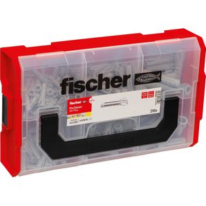 fischer FixTainer SX-Plus Fixtainer met 210 pluggen (120 st. 6 x 30, 60 st. 8 x 40, 30 st. 10 x 50), praktische gereedschapskoffer met draaggreep & kliksysteem, zonder schroeven