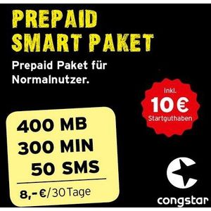 Congstar Prepaid Smart Pack [SIM, Micro-SIM en nano-SIM] – Het Prepaid pakket voor normale gebruikers in de beste D-netwerkkwaliteit incl. 10 EUR starttegoed