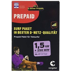Congstar Prepaid Surfpakket [SIM, Micro-SIM en Nano-SIM] – het prepaid pakket voor veelsurfers in de beste D-netwerkkwaliteit.