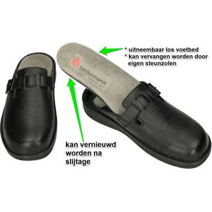Berkemann Max-Plus pantoffels voor heren, zwart, 45 EU Weit