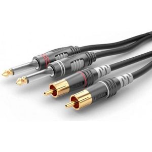 Sommer Cable HBA-62C2-0030 Jackplug / Cinch Audio Aansluitkabel [2x Jackplug male 6,3 mm (mono) - 2x Cinch-stekker] 0.30 m Zwart